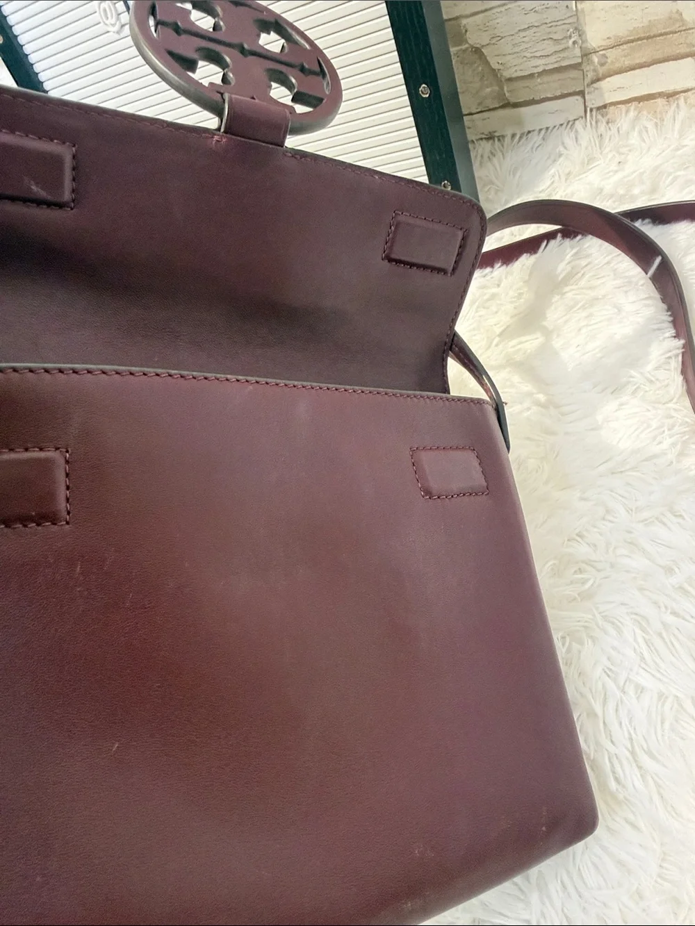 Tory Burch Burgundy Leather Miller Crossbody Bag
